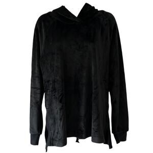 Black Velour Plush Hooded Pullover Top Woman Size Medium NWT